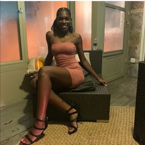 Blush Pink Midi Length Bodycon Dress